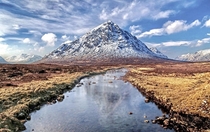 Pyramid Mountain - Scotlands Buachaille Etive Mr reflects in the River Etive at the head of Glencoe  x  