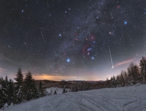 Quadrantid Meteors through Orion by Petr Horlek