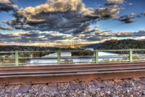 Rail line overlooks the Cheswick Power Station along the Allegheny River in Pennsylvania 