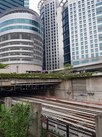 Rail tracks going below some buildings in Kuala Lumpur