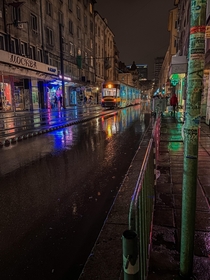 Rainy night reflections in Sofia Bulgaria