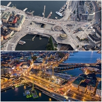 Redevelopment of Slussen junction in central Stockholm Sweden - the new bridge is open for use