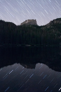Reflected Star Trails over Hallett Peak from Bear Lake RMNP 