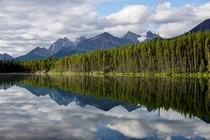 Reflection at Herbert Lake in Alberta Canada 