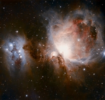 RGB image of the great Orion and Running man nebulae with a  inch sct