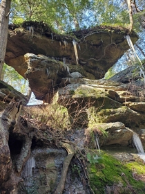 Rock formations with drippy icicles near Old Mans Cave Hocking Hills OH 
