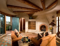 Round Fireplace Round Room - Southwest Pueblo Adobe  Urban Design Associates 