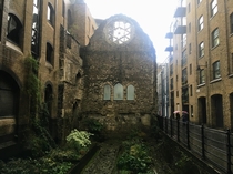 Ruins of Winchester Palace-- th century palace destroyed by fire nestled between other buildings in central London