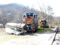 Rusted and Overgrown Train Wreck in Dillsboro NC 