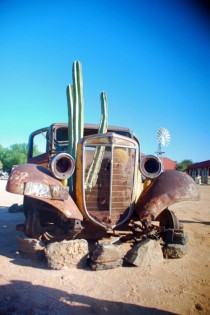 Rusted car w cactus near Fish River Canyon Namibia 