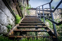 Rusty stairs leading to a class room