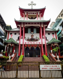 Saint Catherine of Siena Catholic Church with architecture similar to a Buddhist temple in Kaohsiung Taiwan x