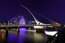 Samuel Beckett Bridge spans River Liffey in Dublin Ireland Designed by Santiago Calatrava 