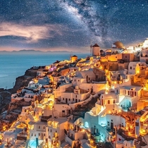 Santorini under the Milky Way