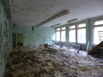 Sea of schoolbooks in Pripyat 