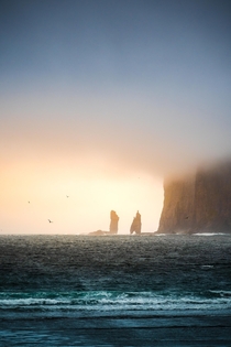 Sea stacks near Tjornuvik Faroe Islands 