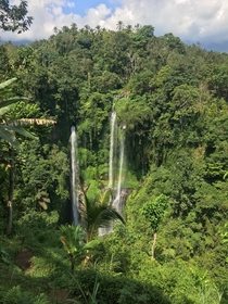 Sekumpul falls in Bali Left side is a river and right side is a natural spring 