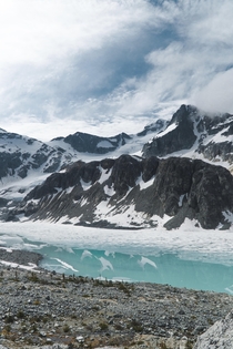 Semi frozen glacial lakes outside of Whistler BC 