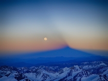 Shadow of Aconcagua and Full Moon Christmas Morning