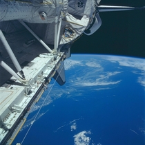 Shuttle payload bay with Cape Cod in the background Photo taken June   aboard STS-