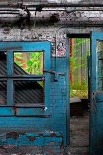Side door in an abandoned chemical factory in Niagara Falls NY 
