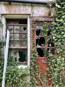 Side entrance to an abandoned mansion on the outskirts of London Found a box of photos and letters in the attic and unravelled the fascinating story of one of the houses former occupants More info in comments 