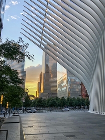 Side of the Oculus looking towards the Reflection Pools NYC