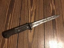 Since somebody posted a picture of an old gun i thought this might fit in here as well If my research is correct it should be a bayonet of a Mauser K Found in our barn years ago