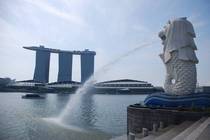 Singapore the Merlion in front of the Marina Bay Sands  OC