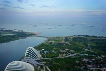 Singapores Gardens by the Bay Above the Port of Singapore  by Warren G Photography