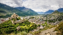 Sion is the capital of Valais Switzerland - view from the Chteau de Tourbillon 