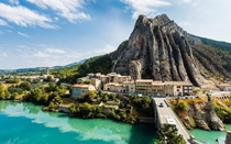 Sisteron on the turquoise waters of the Durance river in Alpes-de-Hautes-Provence France 