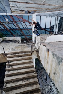 Skateboarder utilizing some ruins in Dubrovnik Croatia 