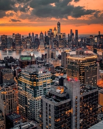 Skyline of Downtown New York at sunset