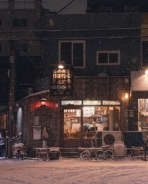 Small restaurant in the snow Seoul South Korea