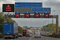 Smart Motorway in the UK with active traffic management to cause smoother traffic flow and fewer collisions