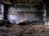 Smokefire damaged classroom in abandoned school 