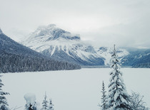 Snow covered Emerald Lake in Yoho National Park BC Canada