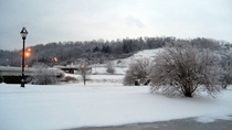 Snow covered hills in Athens Ohio US  OC