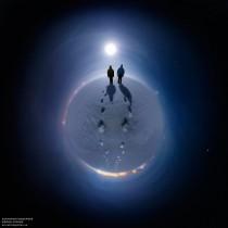 Snow Moon for a Snowy Planet A wide-angle mosaic featuring a Full Snow Moon and Jupiter 
