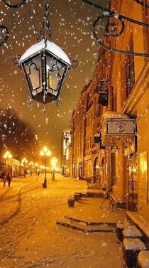 Snowy night in Lyon France 