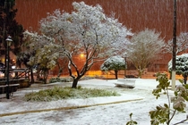 Snowy night in the square Canoinhas SC Brazil 