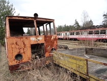 Some abandoned narrow-gauge railway trains