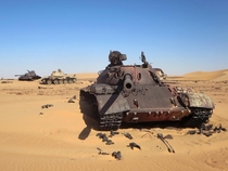 Soviet-era T- tanks in the Libyan Sahara Photo David Stanley