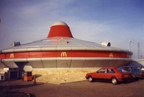 Spaceship McDonalds in Cambridgeshire UK 