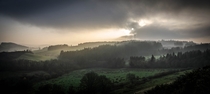 Spectacularly atmospheric and mist veiled Denbighshire landscape Wales 