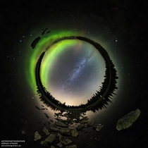 Spherical panorama stereographic projection of the Milky Way over Lake Storsjn in Jmtland Sweden taken on the autumnal equinox photo by Gran Strand 