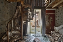Spiral Staircase Inside a Very Decayed Abandoned Hotel 