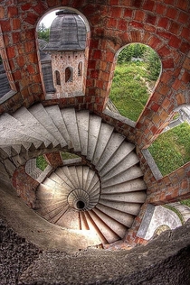 Spiral stairs inside the abandoned apalice Castle  Poland 