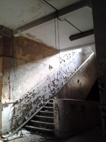 staircase in abandoned Oklahoma City Highschool OC 